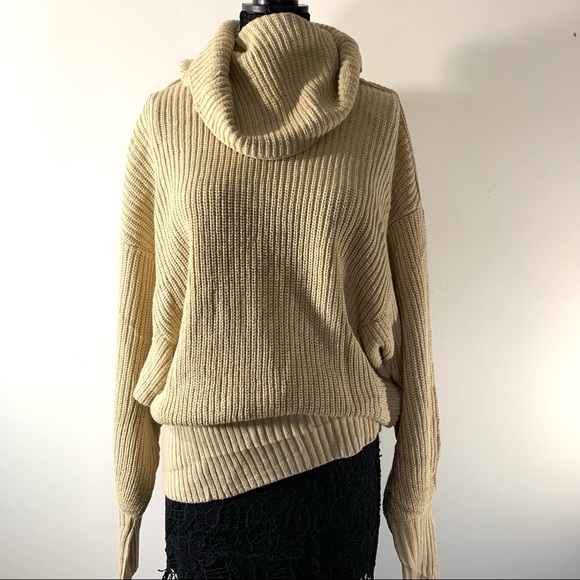 Tarse Tan Ribbed Oversized Cowl Neck Sweater - Picture 1 of 8